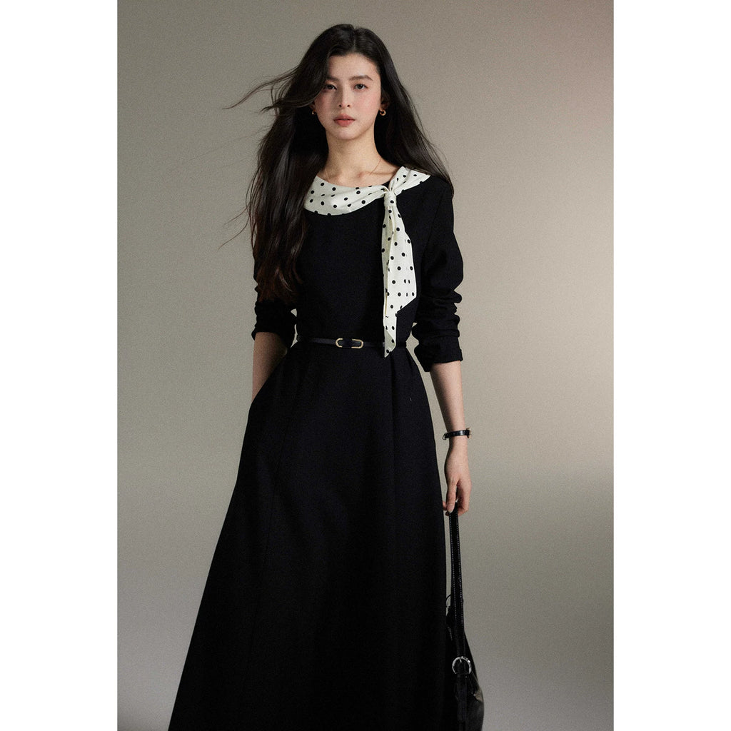 TYANG Temperament Polka Dot Streamer Collar Dress