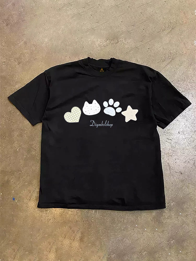 UPUPXIA  Simple Round Neck Loose Tee