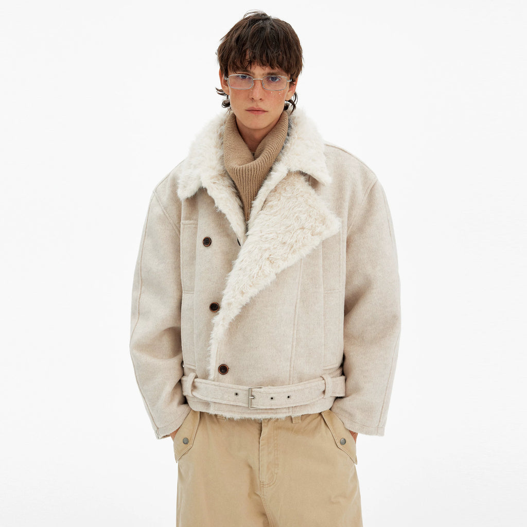 MADWITCH Vintage Premium Double-breasted Fur Collar Cotton Jacket