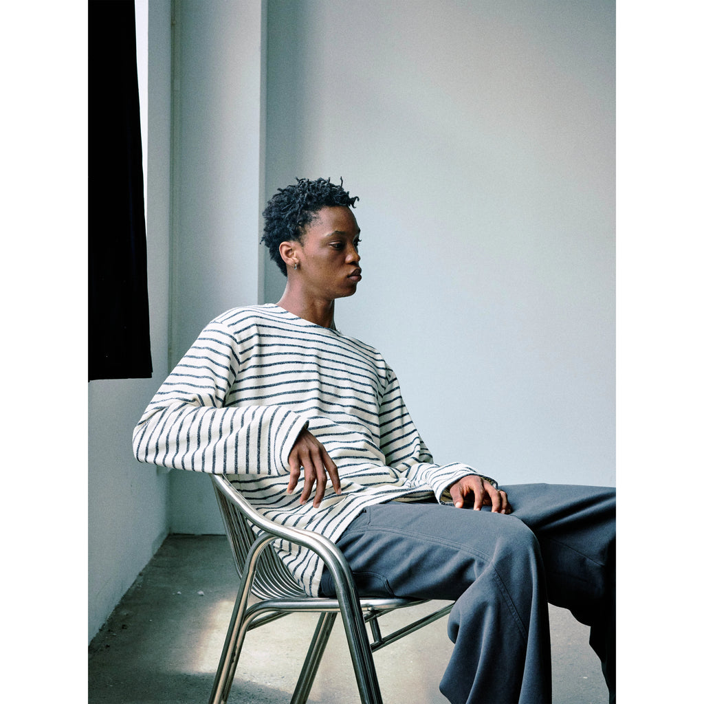 Anniehall Knitted Navy Stripe Thickened Terry Long Sleeve