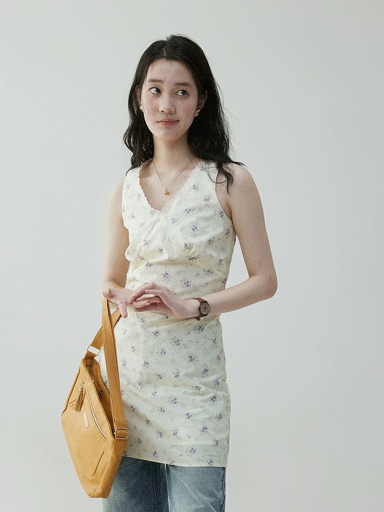 VOOE V Neck Floral Waist Strap Dress