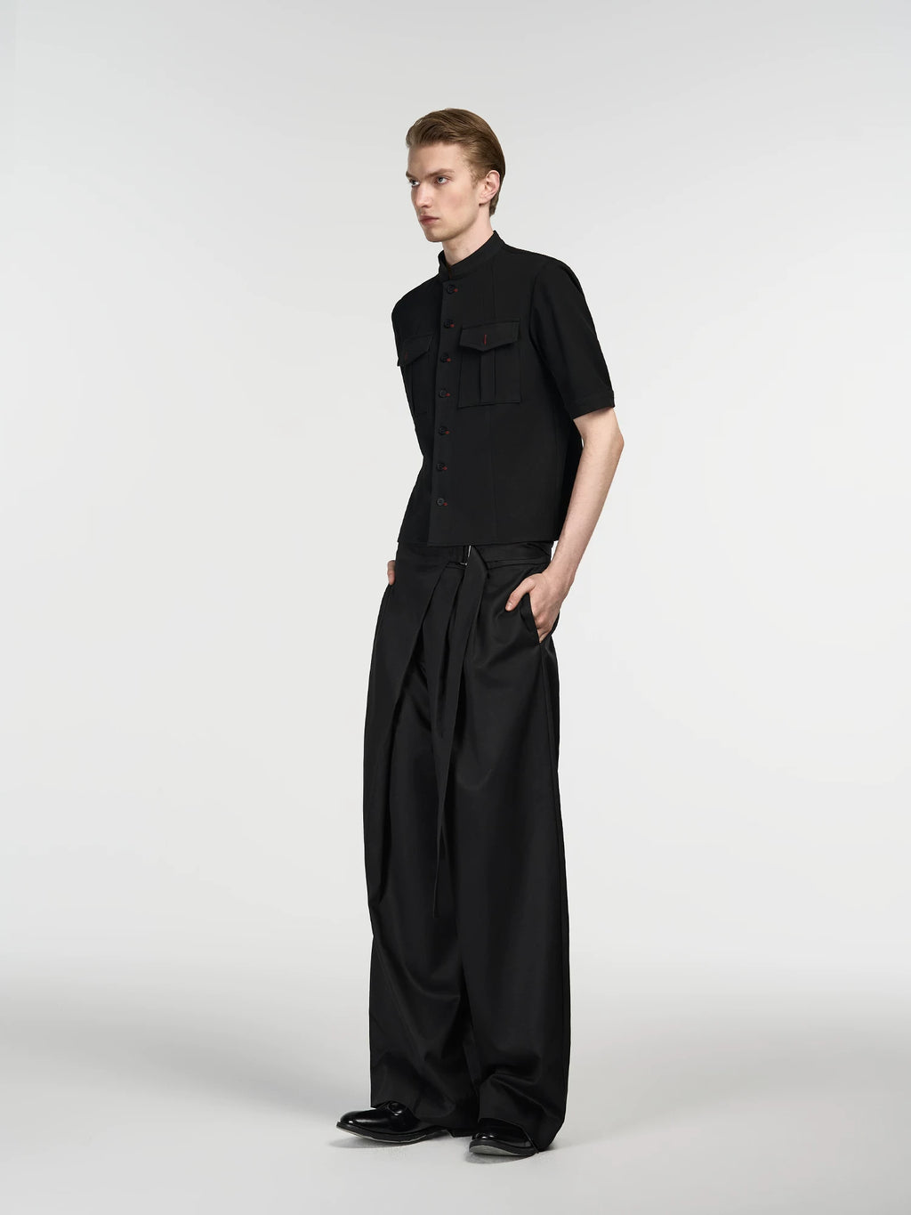 Slight Vogue Single Pleated Adjustable Waist Straight Pants
