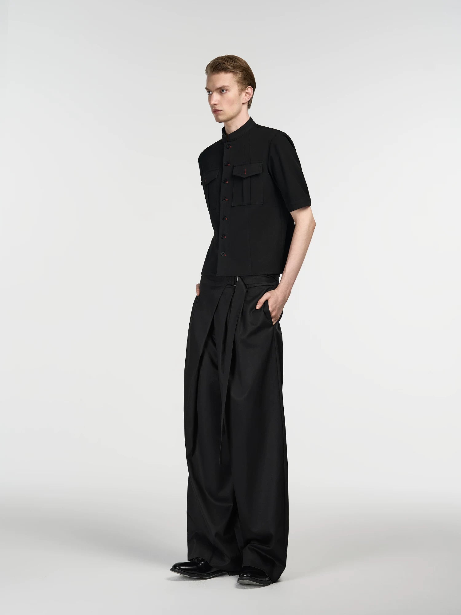 Slight Vogue Single Pleated Adjustable Waist Straight Pants