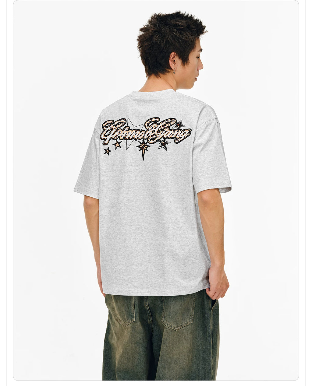 404MOB Leopard Print Star Embroidery Patch Loose Tee