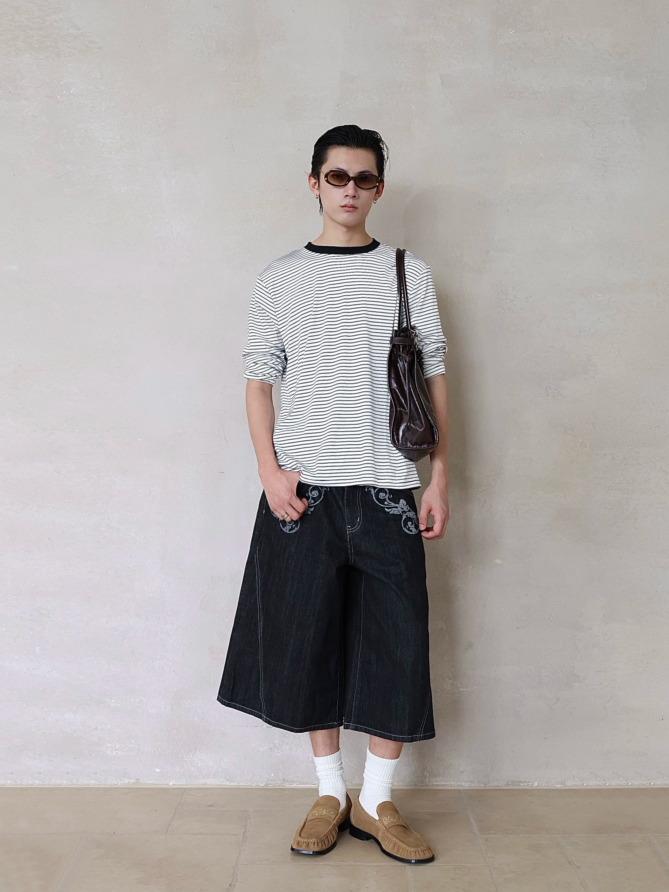 TERRAINCOGNITA Striped Crew Neck Loose Casual Long Sleeve