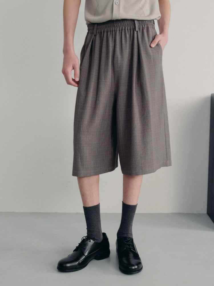 JCAESAR Bubble Pleated Plaid Casual Shorts