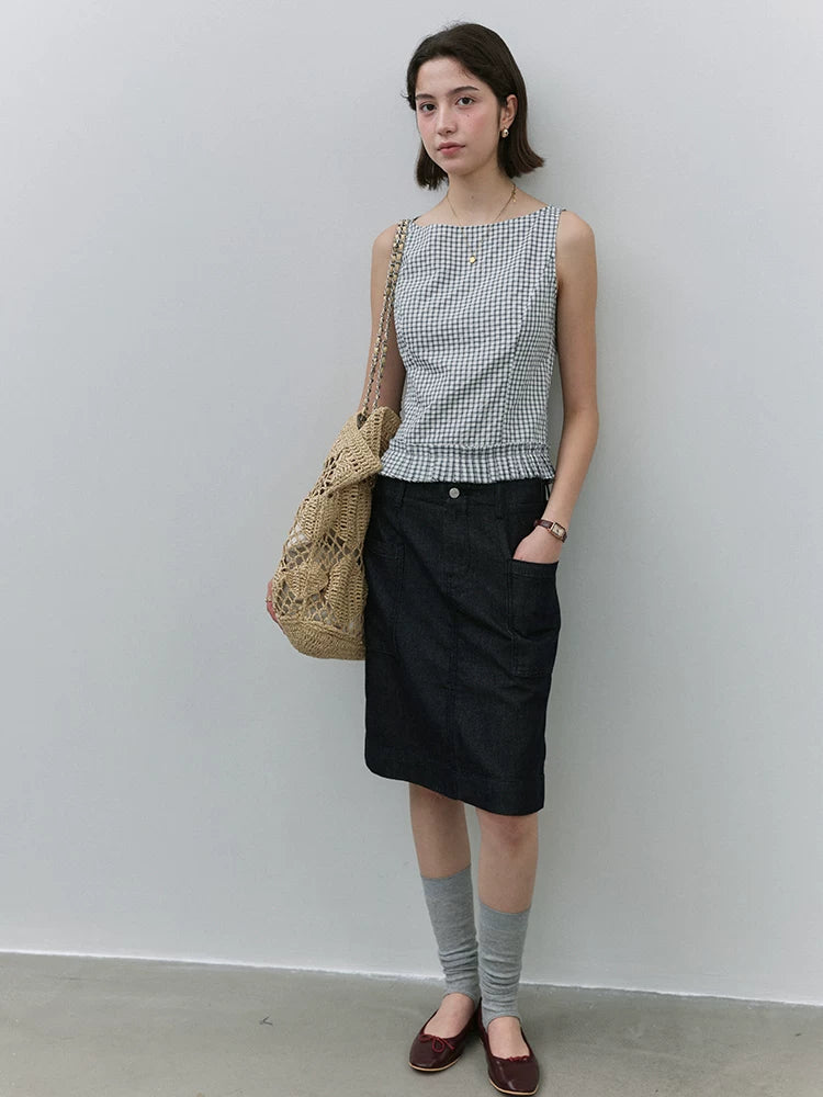 VOOE One-word Neck Plaid Vest Shirt