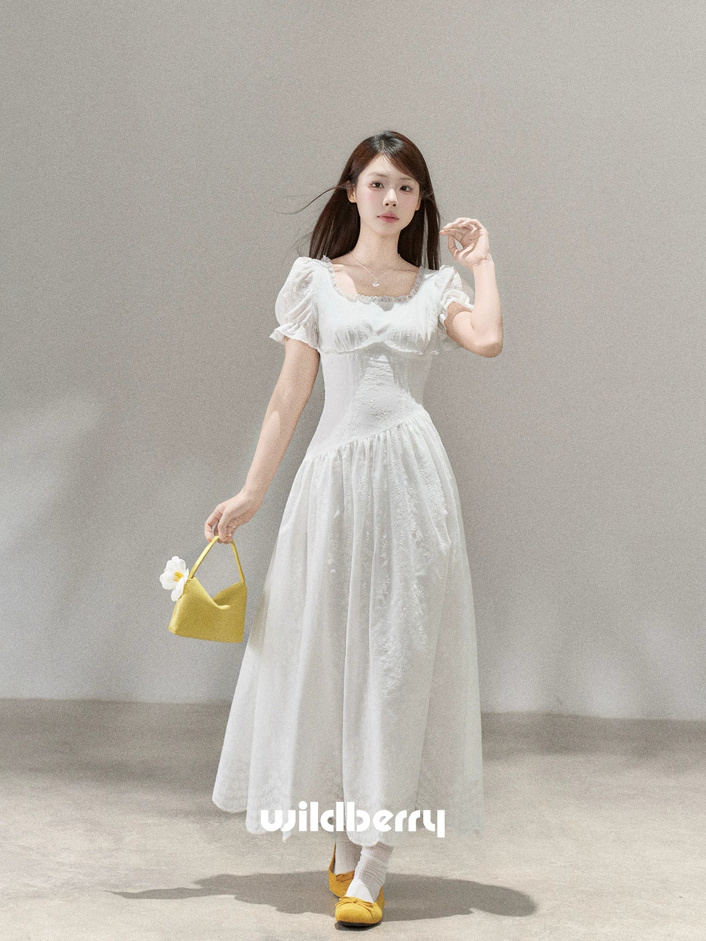 Wildberry Square Collar Waist Temperament Dress