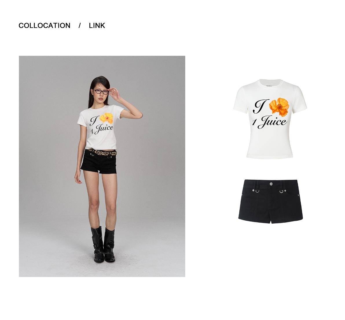 UnderStress Flower Flower Type Front Shoulder Short Waist Tee