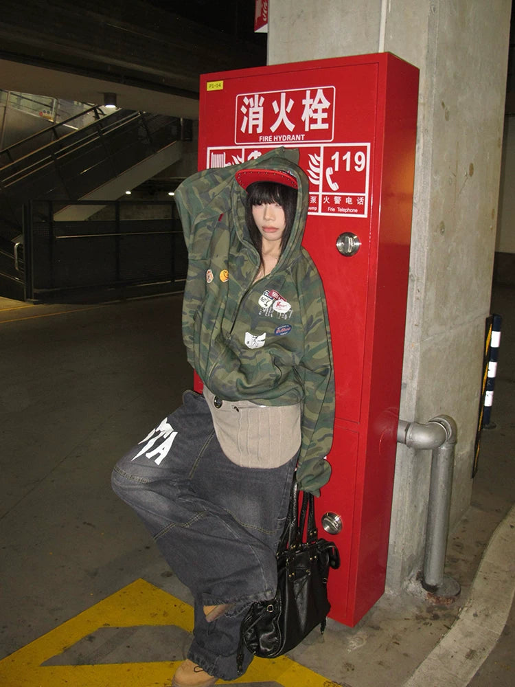 EAHO Camouflage Fleece Cardigan Hooded Sweater