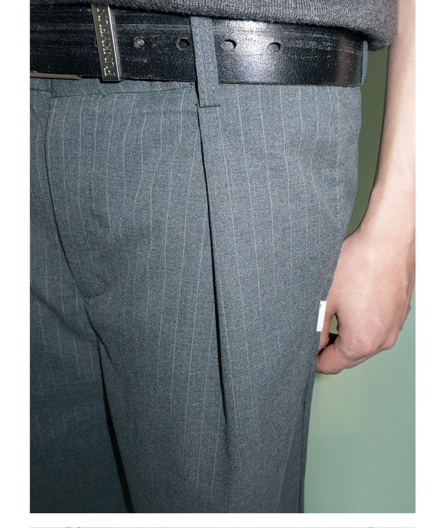 FUNKYFUN Pinstriped Straight Loose Casual Trousers