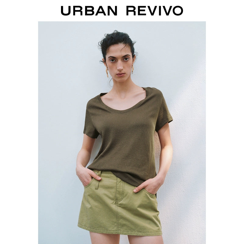 URBAN REVIVO Casual Versatile U-neck Tee