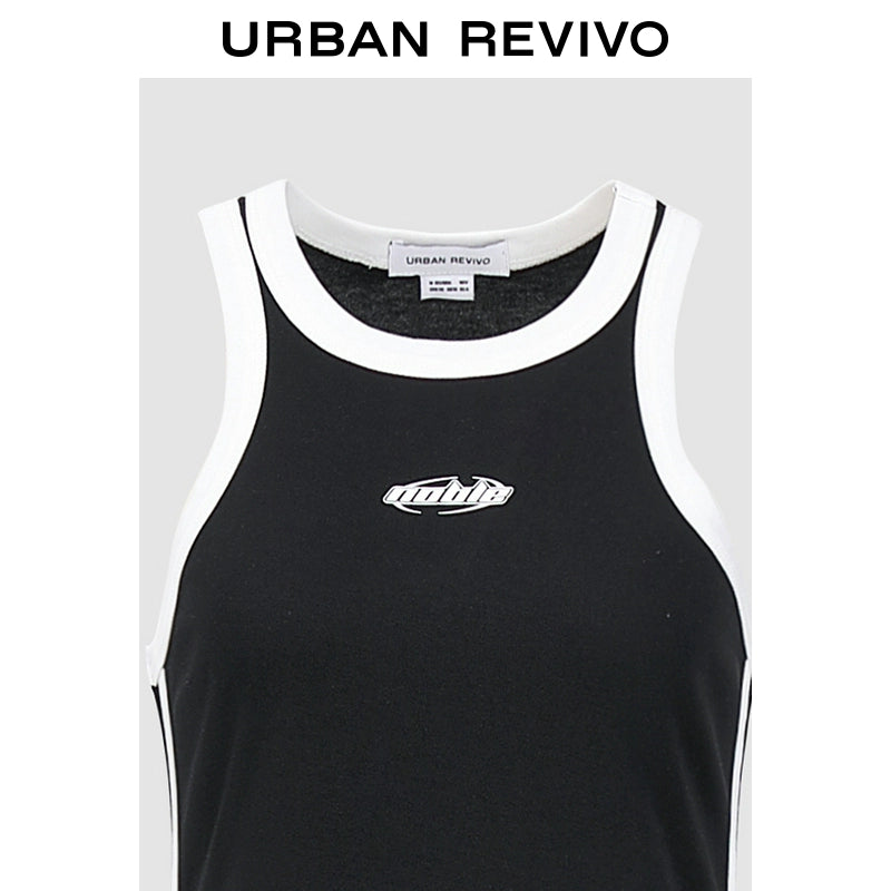 URBAN REVIVO Casual Contrasting Print Drape Sleeveless Dress