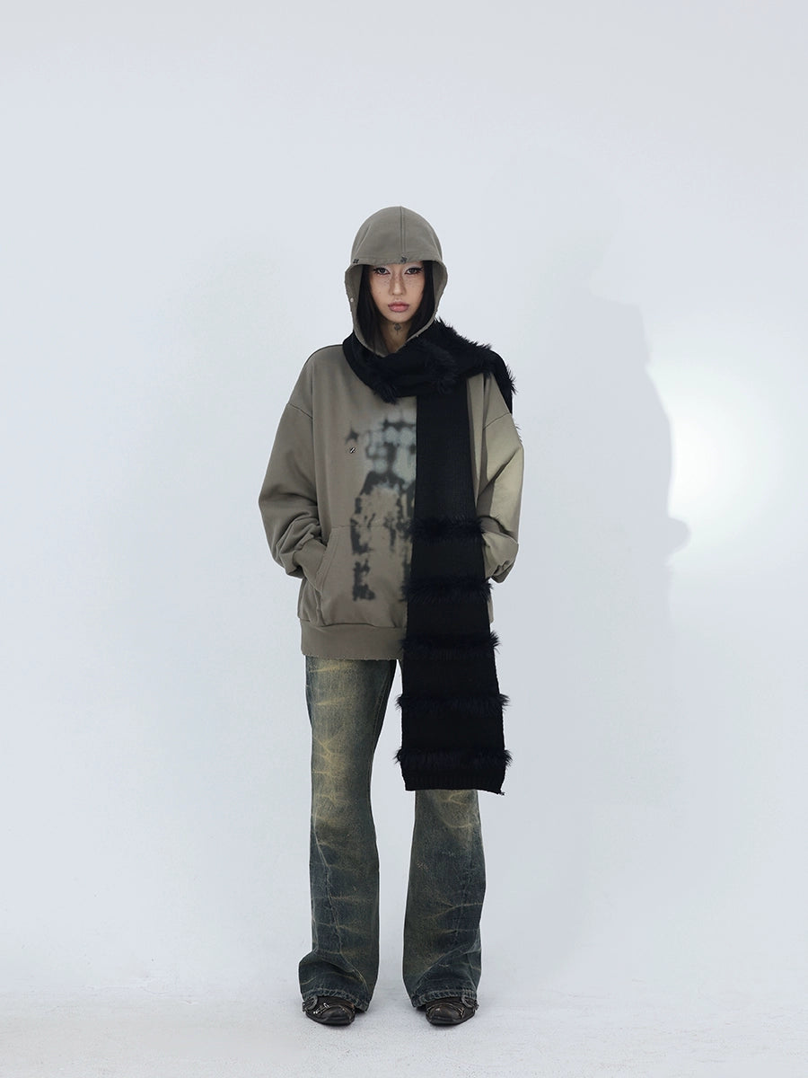 FUZZYKON Handmade Pleated Heavy Industry Nostalgic Slightly Pulled Jeans