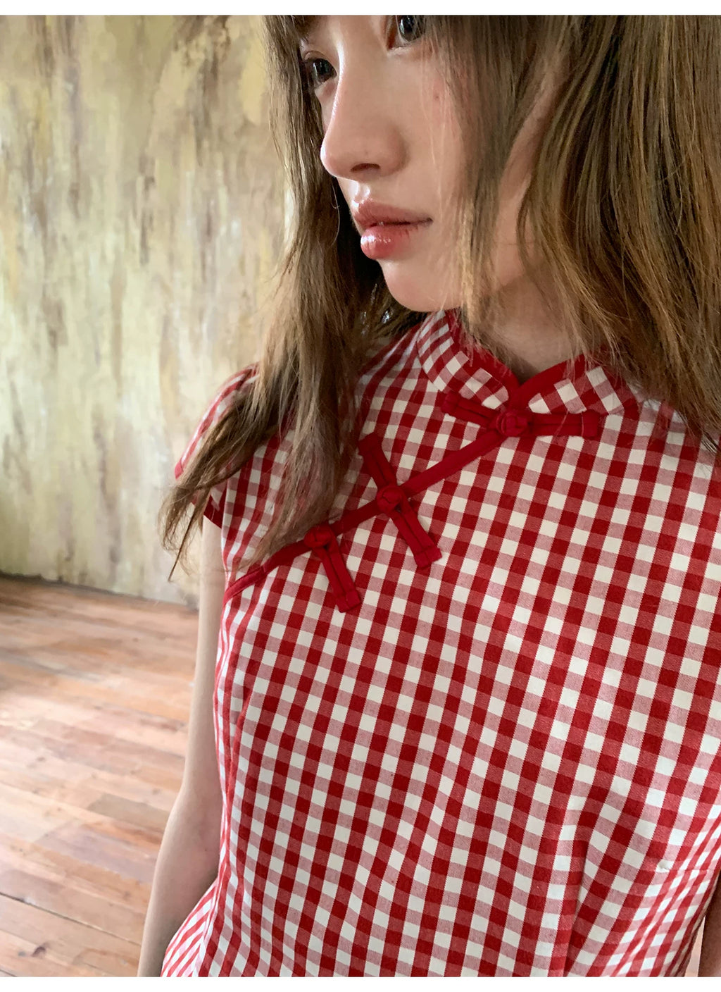 KANO Stand-up Collar Plaid Casual Tee