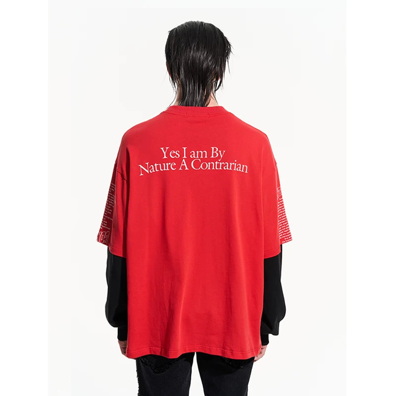 BLINDNOPLAN Contrasting Fake Two-piece Letter Print Loose Long Sleeve