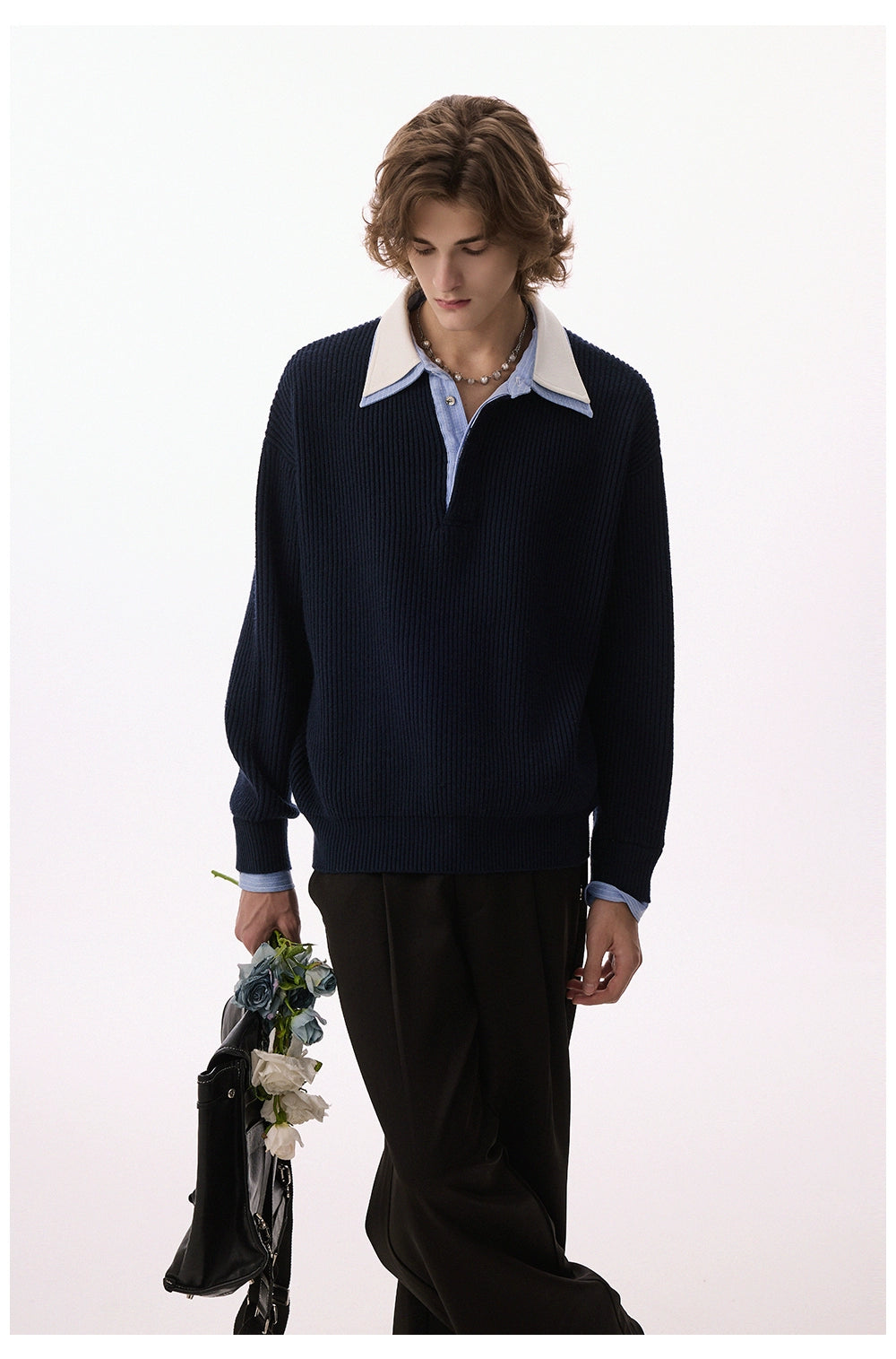 CHOR POLO Collar Casual Simple Versatile Knitted Sweater