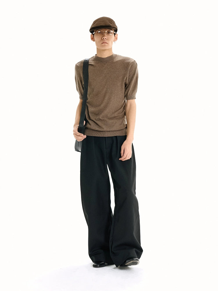 WANNA LAB Stretch-knit Sweater Front-shoulder Tee