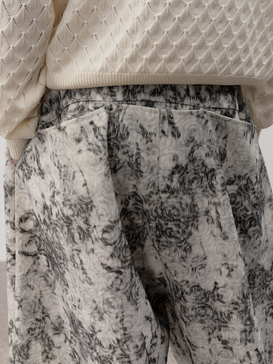 JCAESAR White Corrugated Jacquard Wide-leg Trousers