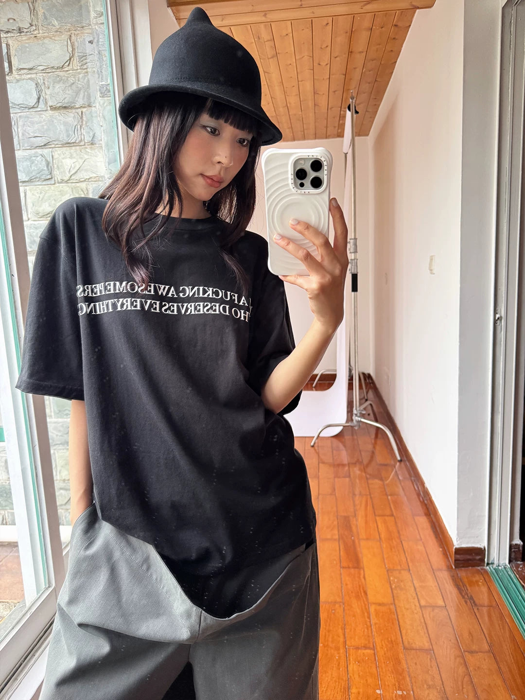 FUNKYFUN Slogan Printing Skin-friendly Loose Tee