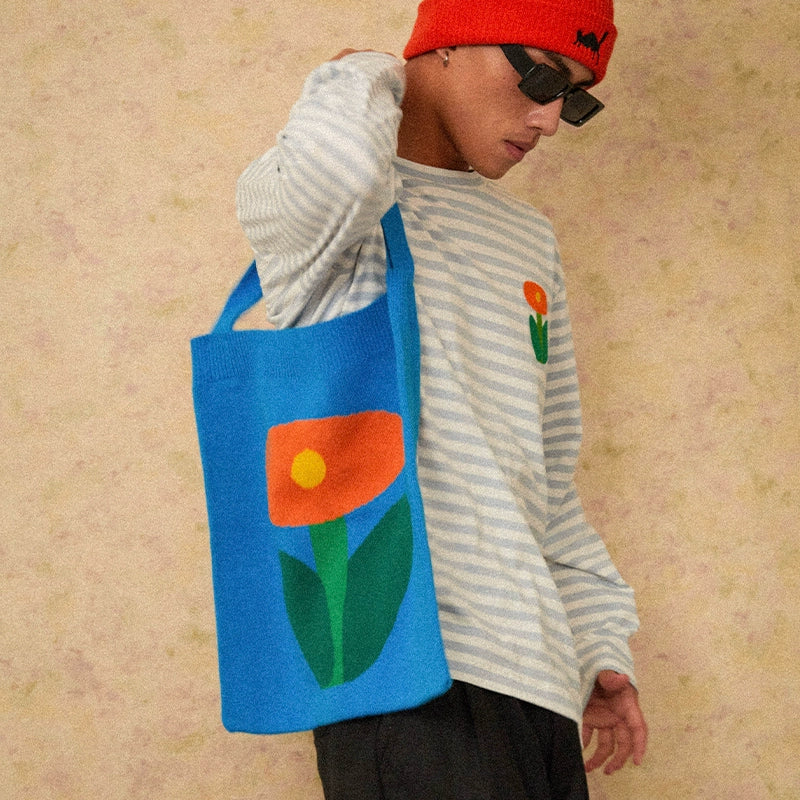 MoodLikeMe Small Flower Knitted Tote Bag