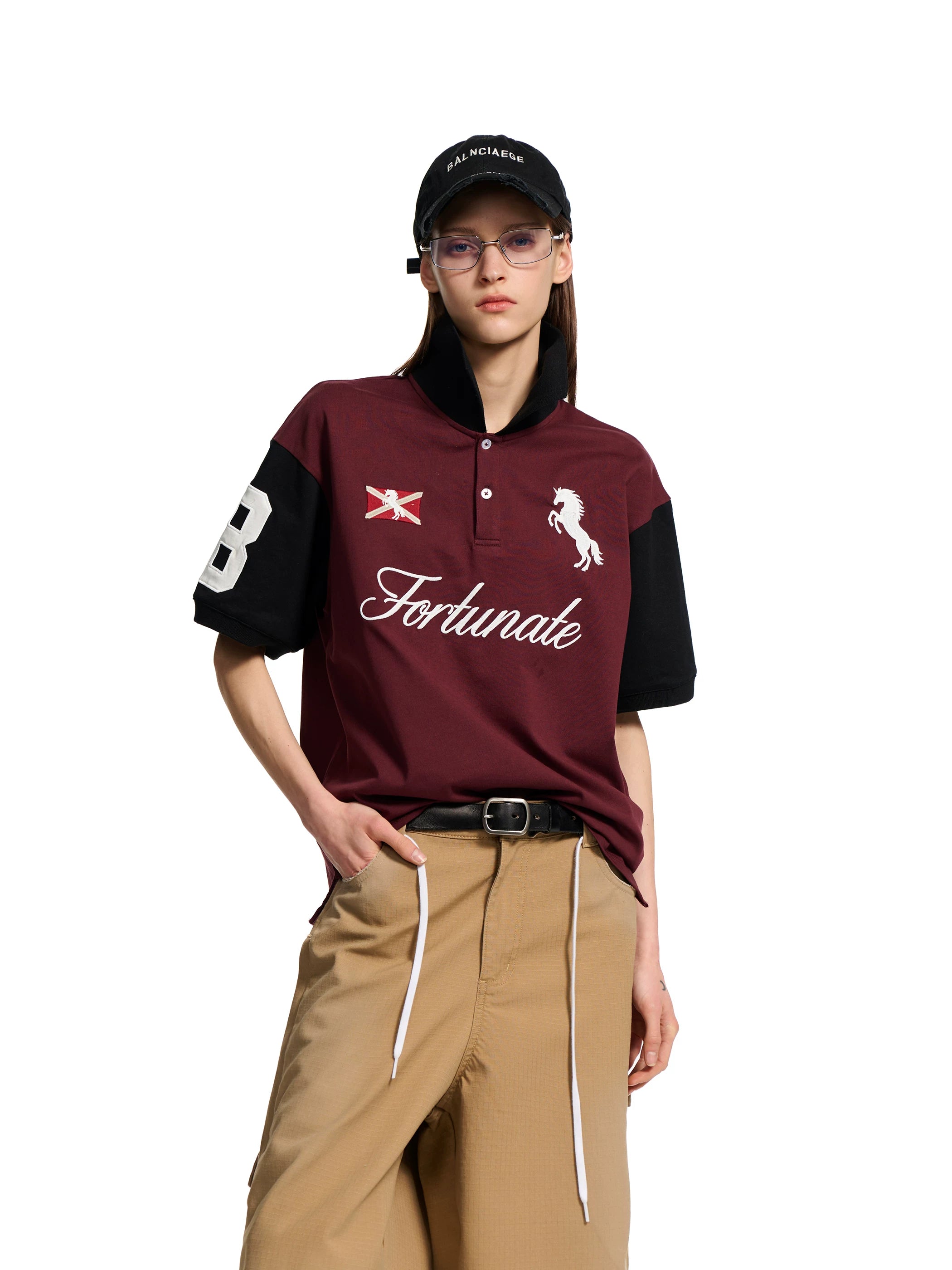 Loopsoon Lapel Embroidery Badge Color Matching Tee