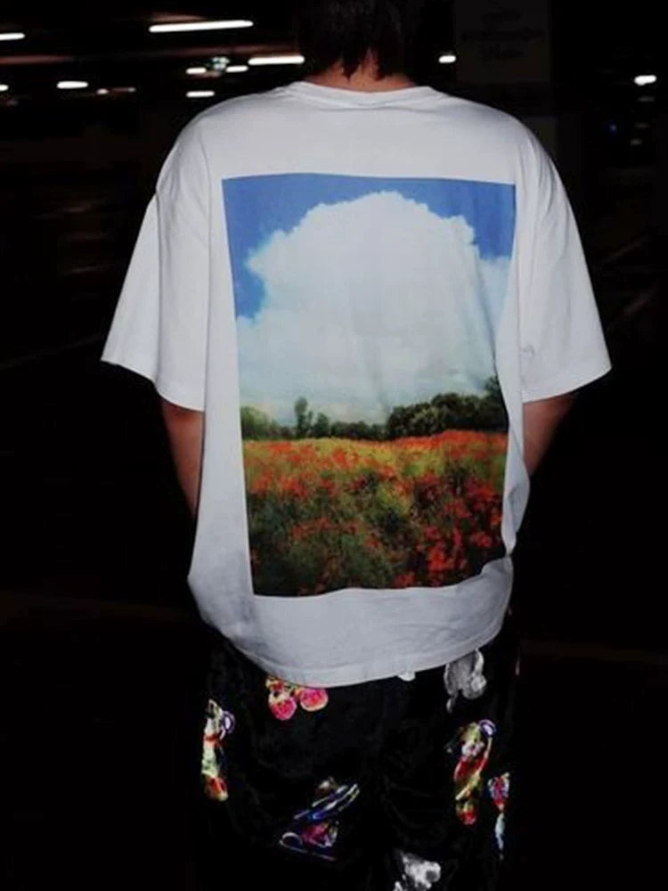 Wang Youbing Advanced Sense Direct Injection Pastoral Style Oil Painting Tee