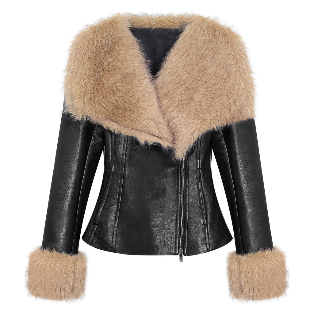LLROGE Thickened PU Leather Jacket Short Jacket