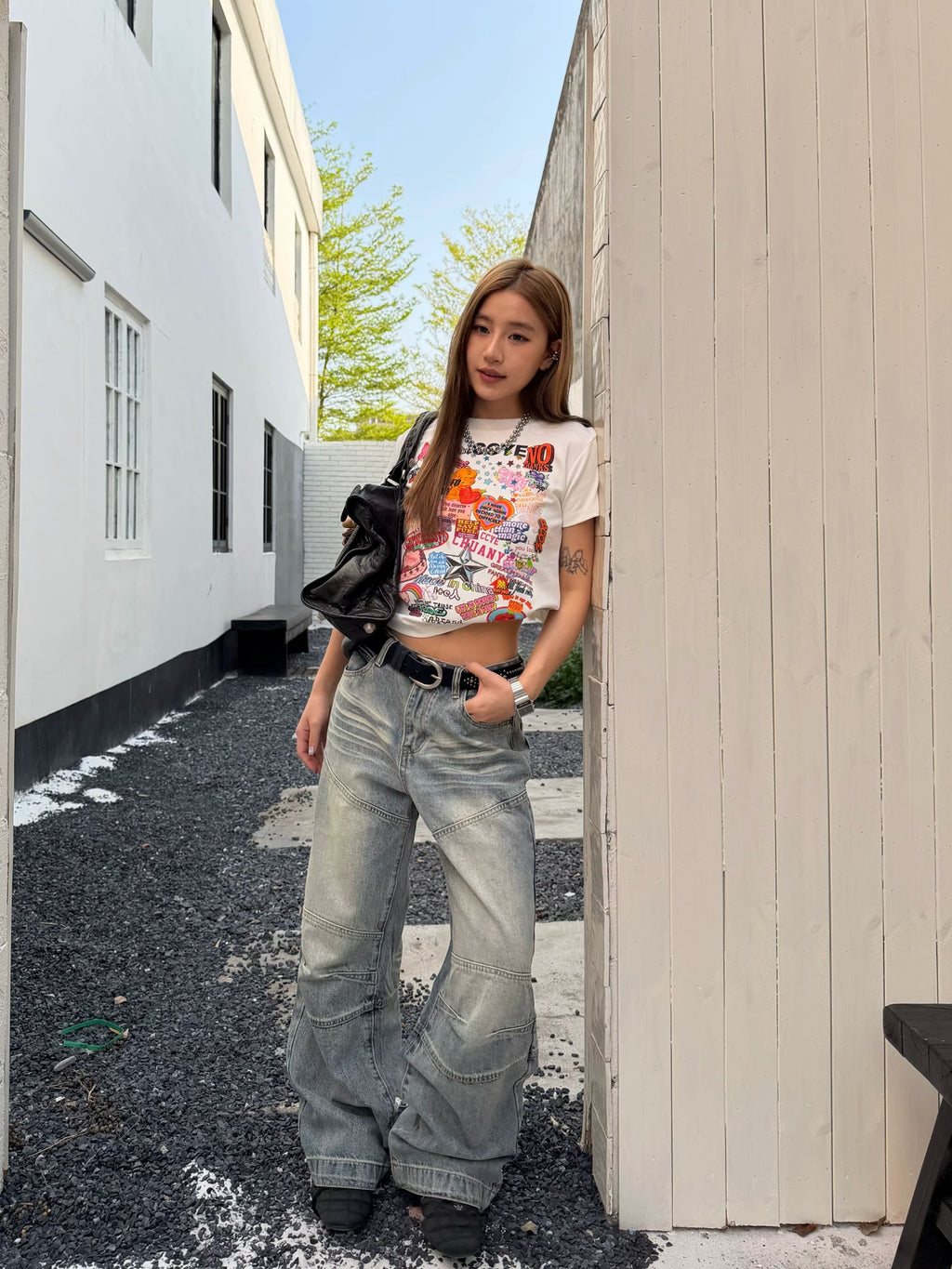 CCYE Straight Loose Patch Tailoring Old Jeans