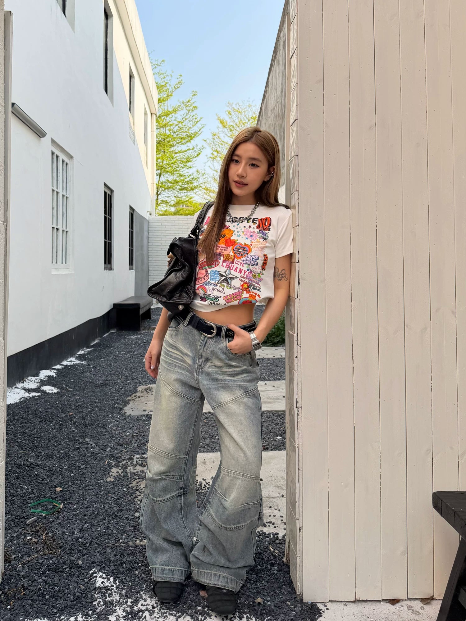 CCYE Straight Loose Patch Tailoring Old Jeans