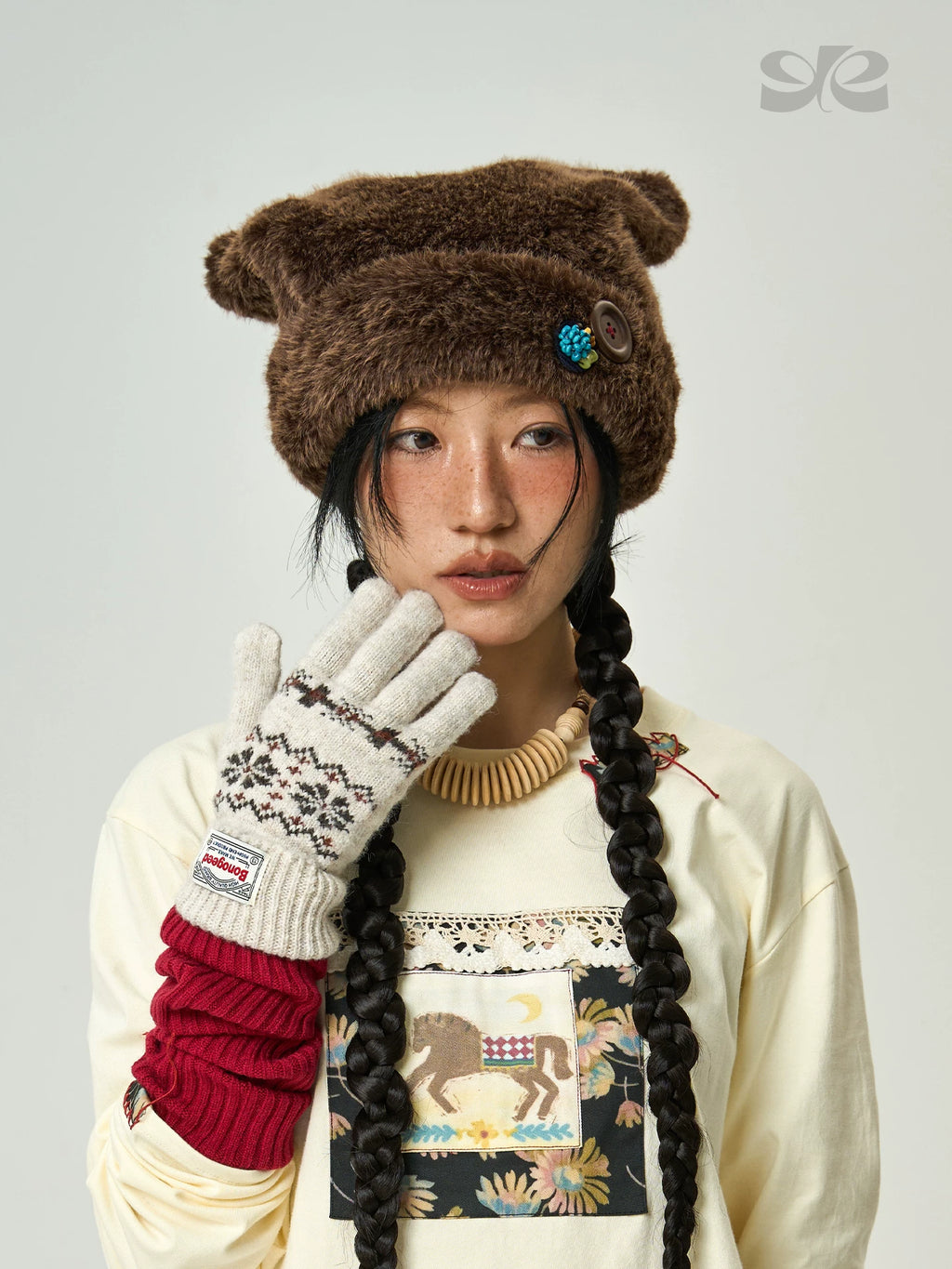 Enteralt Handmade Button Faux Fur Cat Ear Beanie