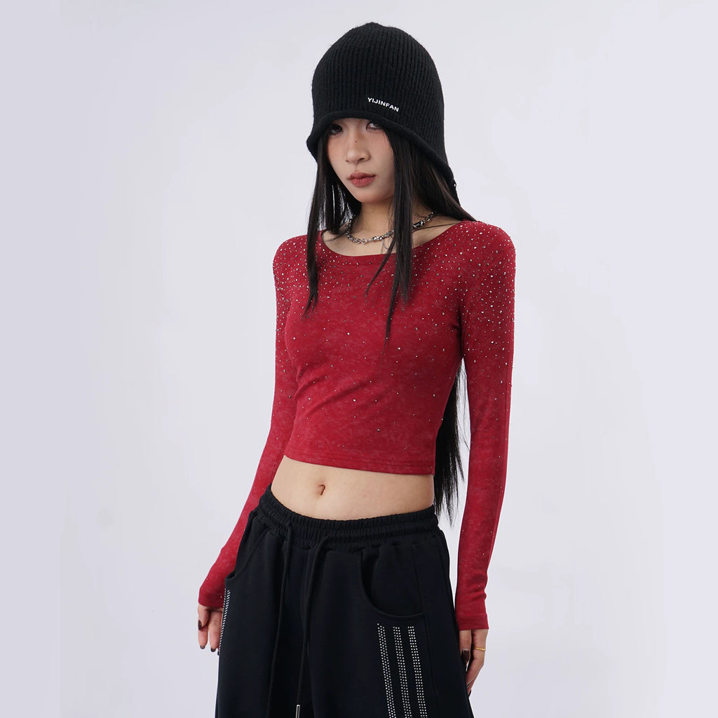 SAMUSAN Irregular Hot Diamond Short Long Sleeve
