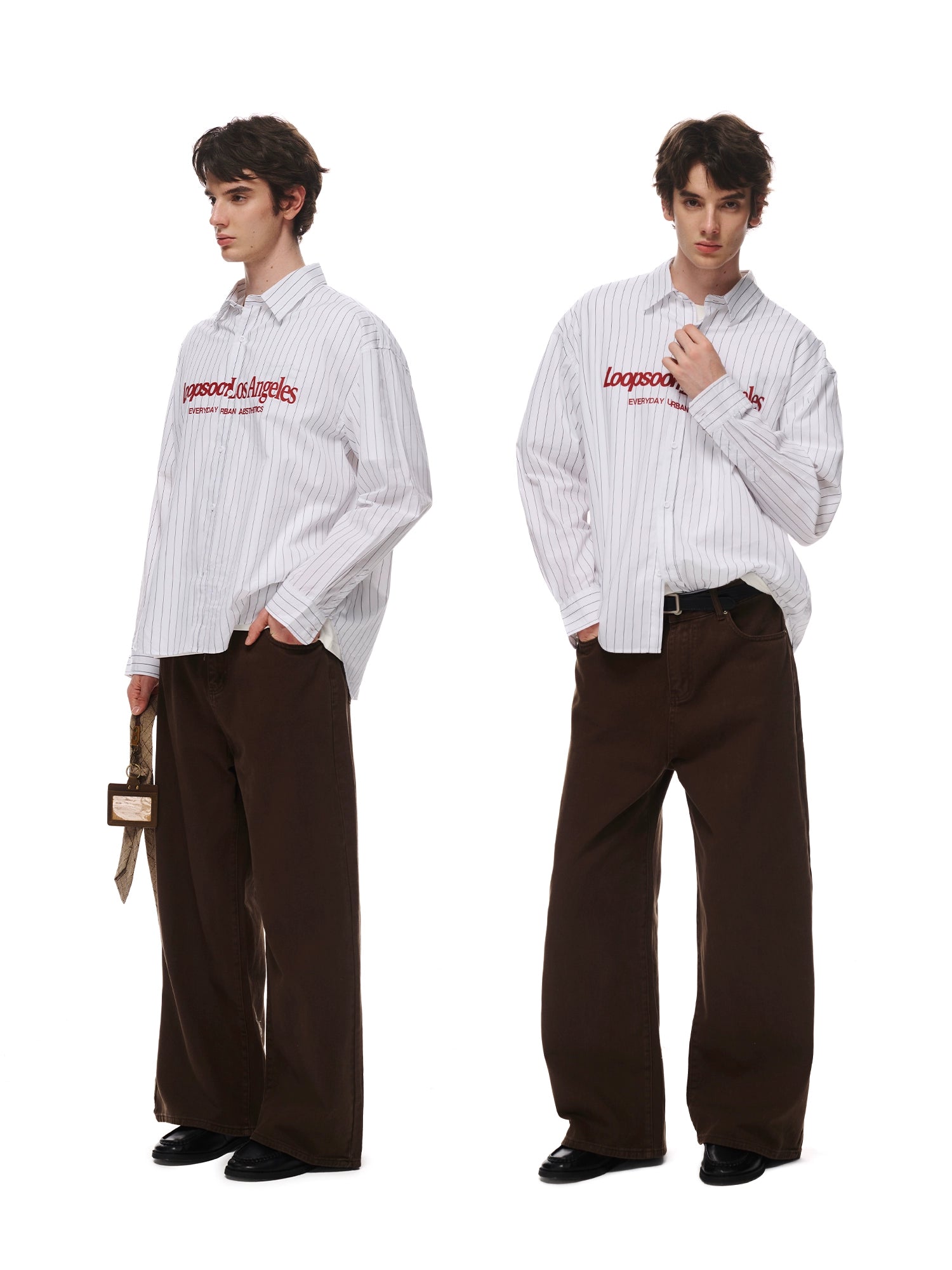 Loopsoon Chest Contrast Printed Striped Shirt