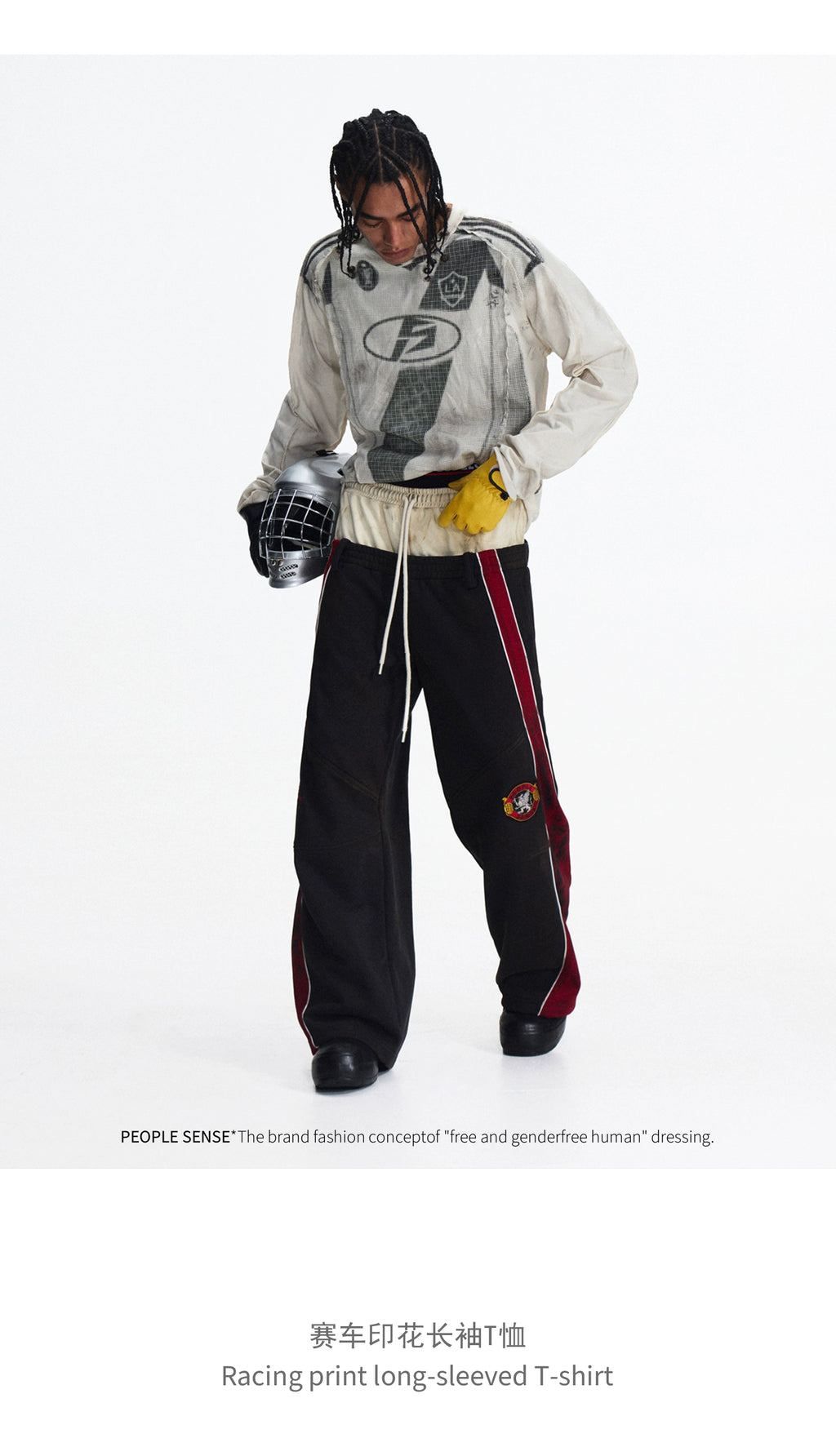 PEOPLESENSE Racing Style Retro Splicing Print Long Sleeve