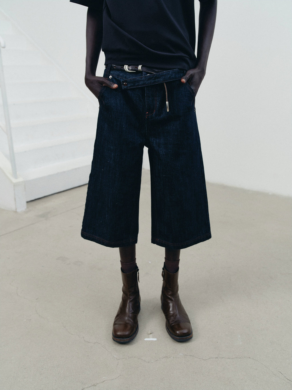 NOT UGLY Indigo Seven-point Cattle Straight-leg Short Jeans