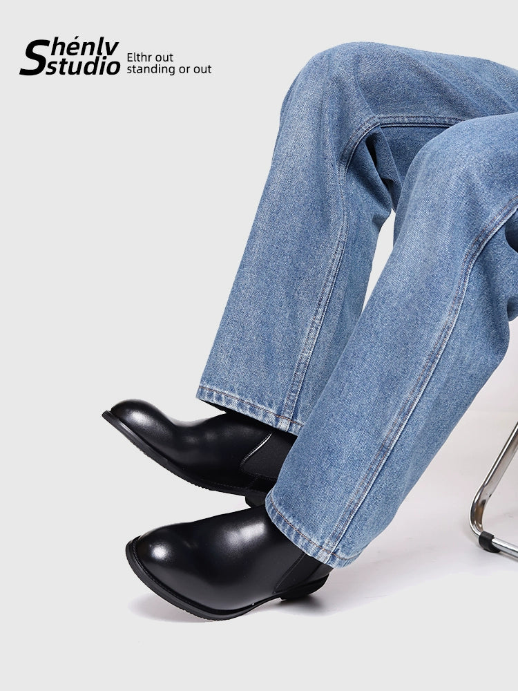 SHENLV STUDIO Pointed Round Head Dress Business Commuter Versatile Leather Shoes