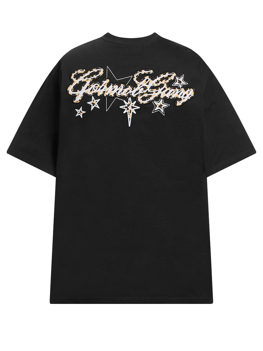 404MOB Leopard Print Star Embroidery Patch Loose Tee