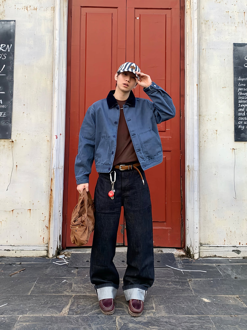 SINONOME cotton washed old corduroy French work short wide jacket cleanfit
