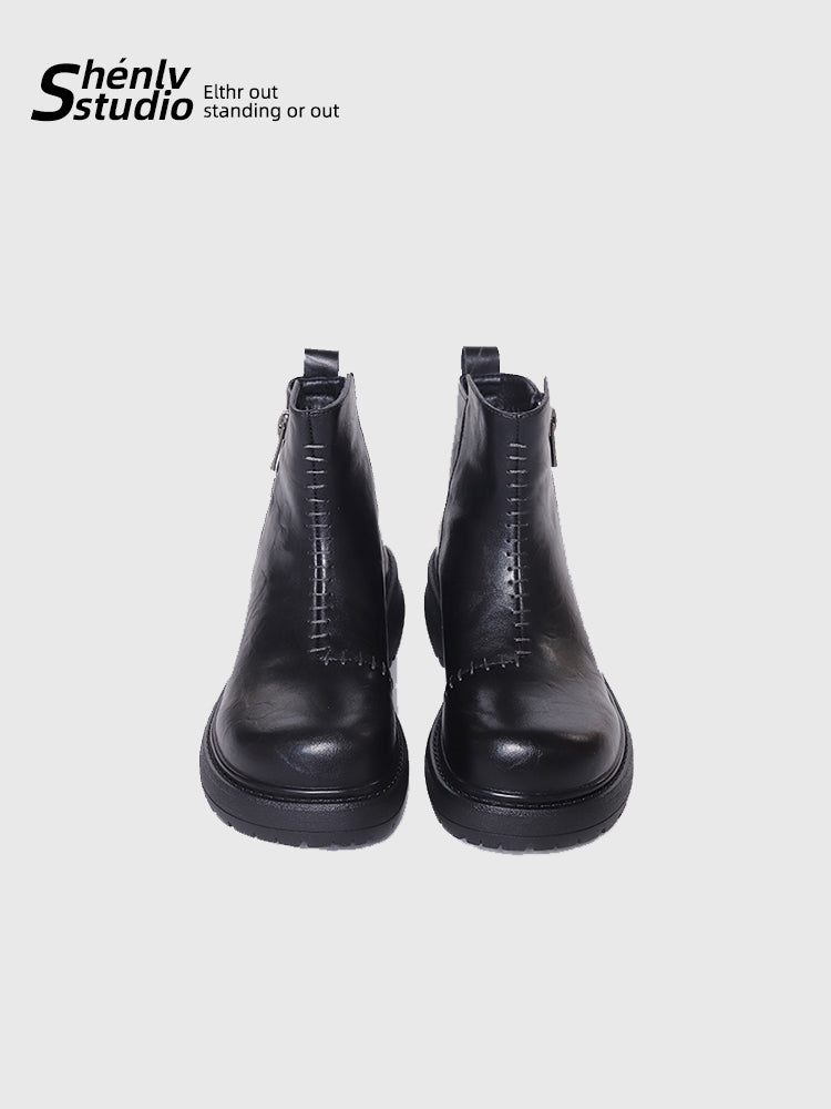SHENLV STUDIO Side Zipper Chelsea Boots Platform High Top Leather Shoes