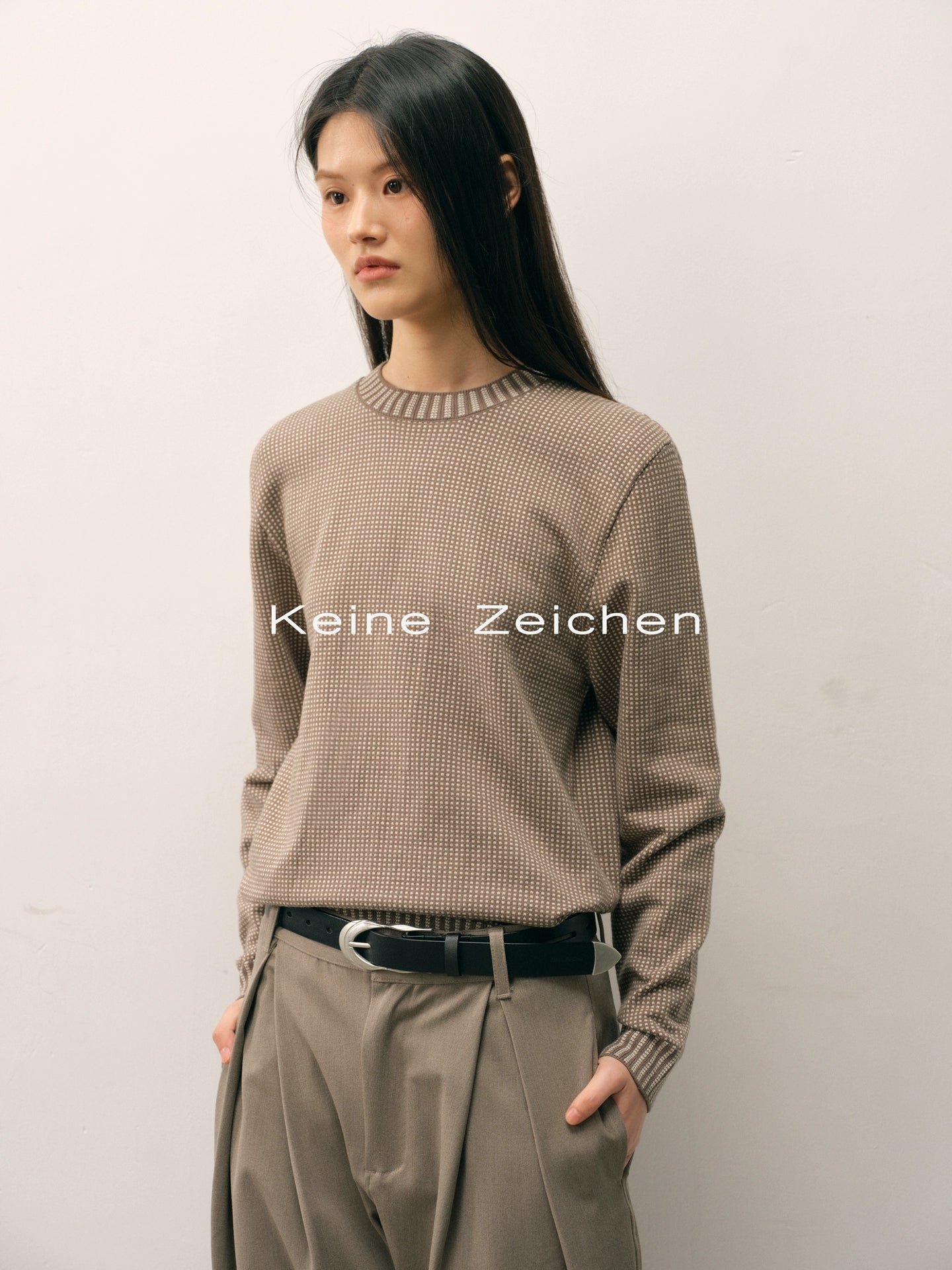 NO LOGO Fine Plaid Corrugated Jacquard Knitted Sweater