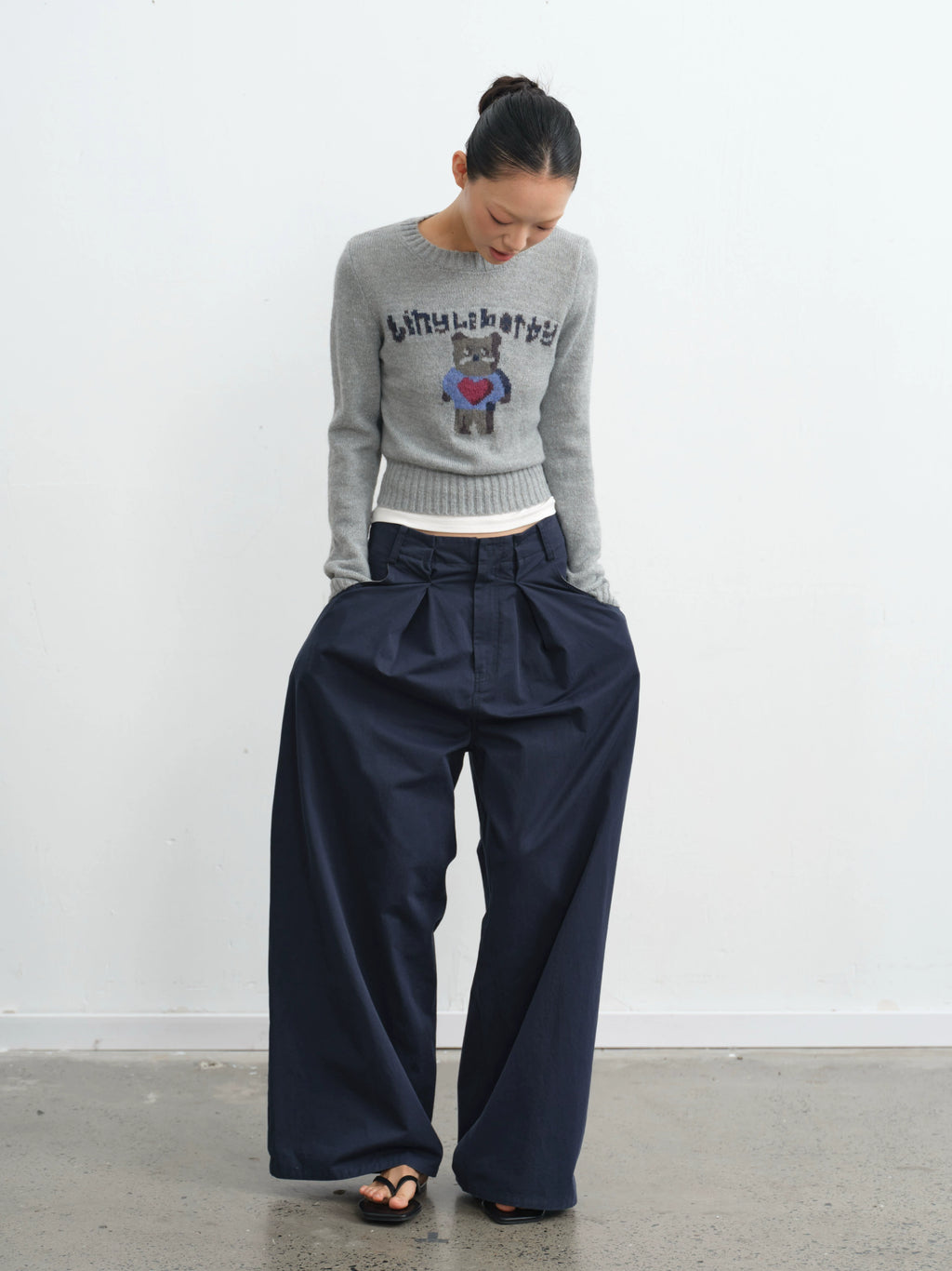 LINY LIBERTY Vintage Cartoon Bear Jacquard Knitted Long-sleeved Sweater
