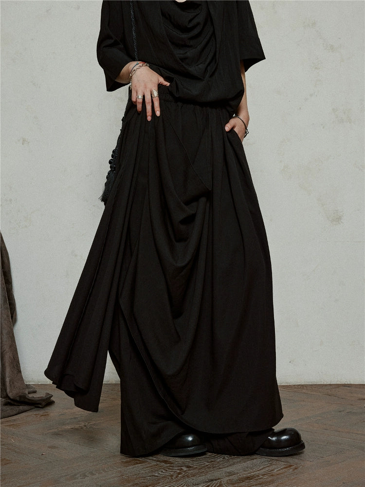 SUNYVONNE Irregular Double-layer Streamer Drape Wide-leg Pants