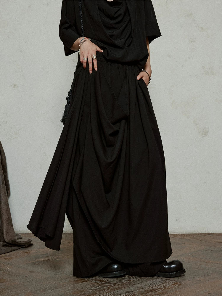 SUNYVONNE Irregular Double-layer Streamer Wide-leg Pants