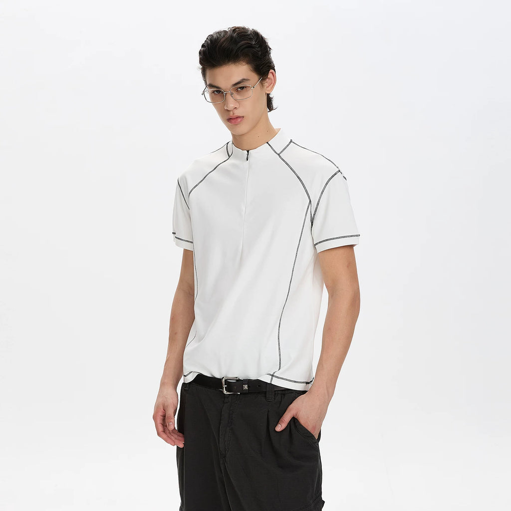 A PUEE Open Line Half Zipper Front Shoulder Tee