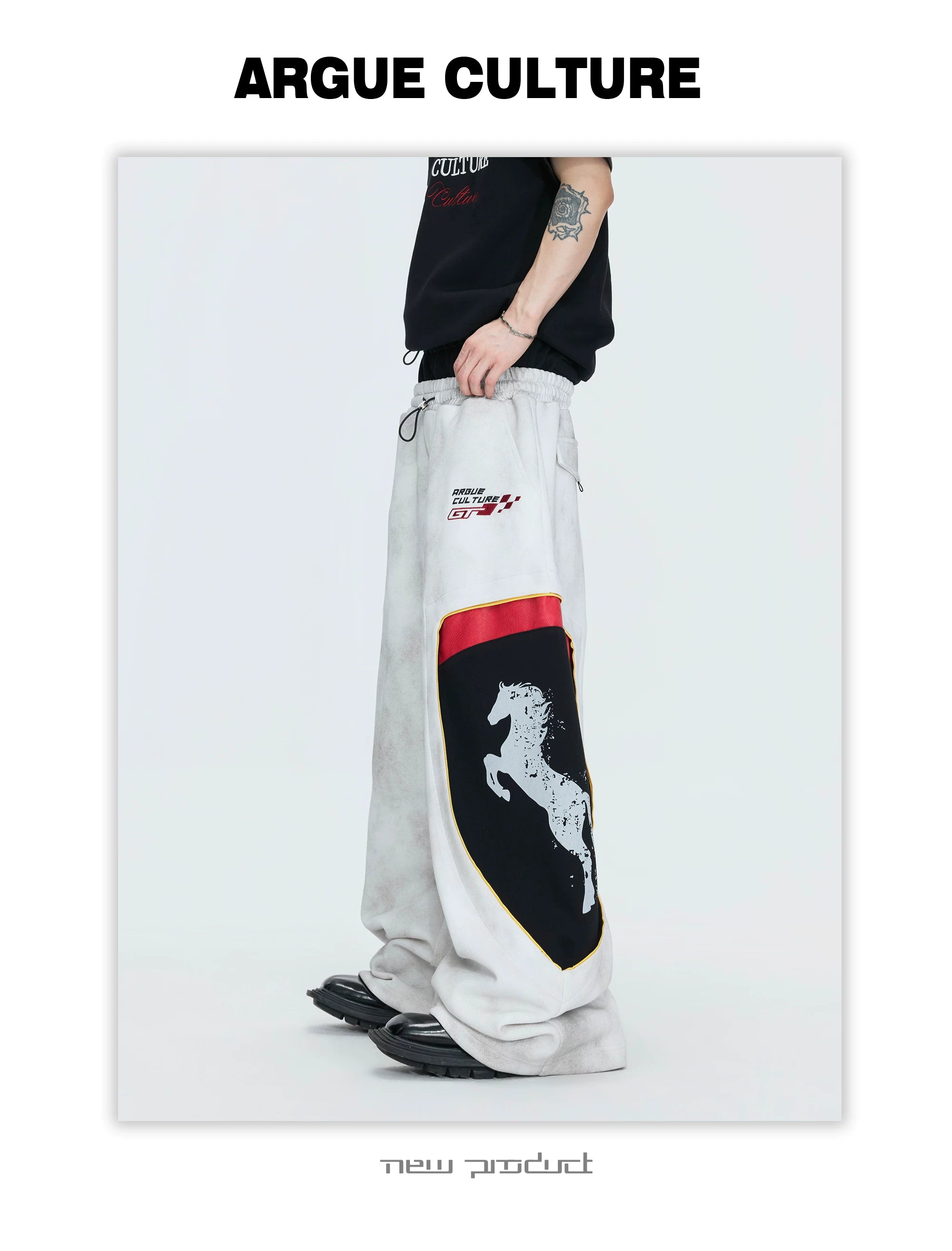 ArguECulturE Embroidered Fake Two-piece Double-waisted Sweatpants