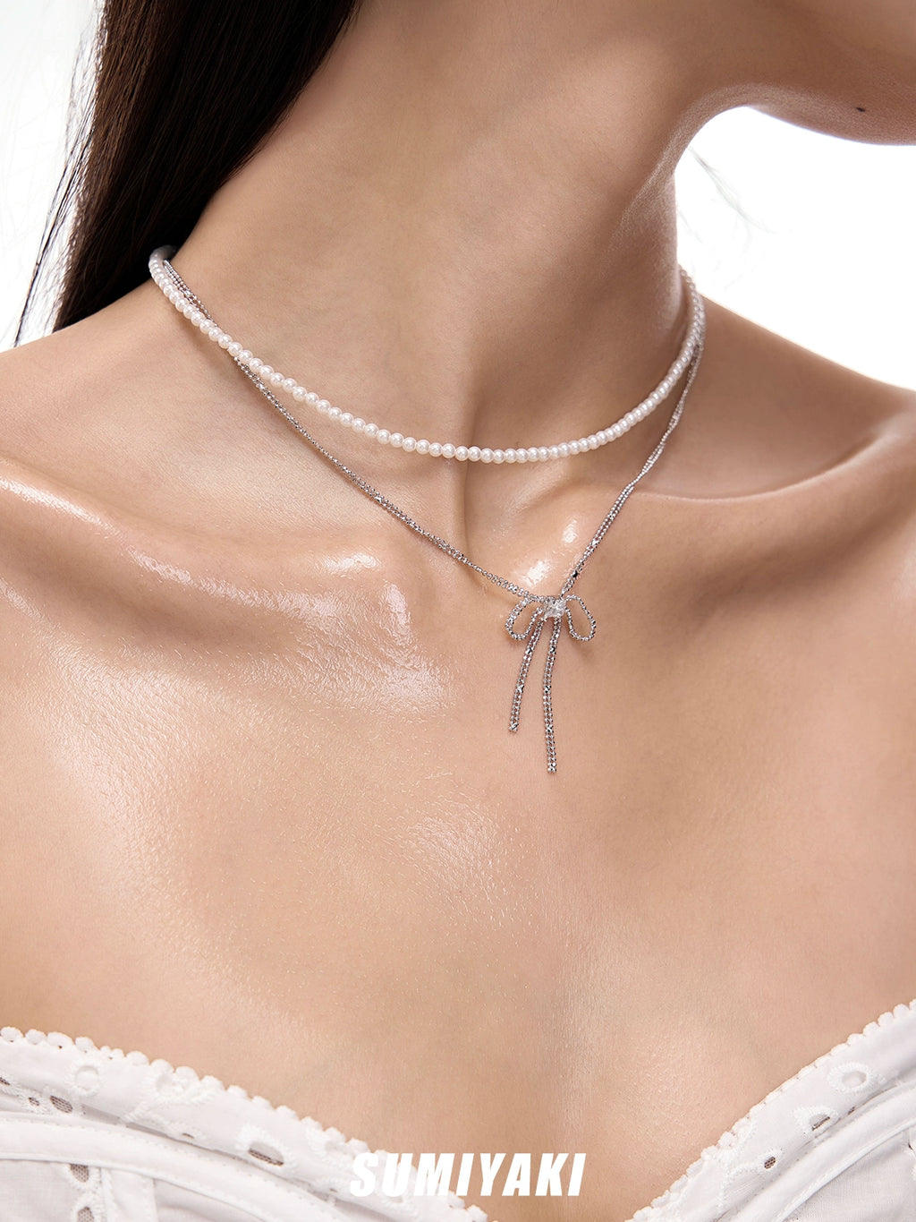 SUMIYAKI Double Bow Pearl Necklace