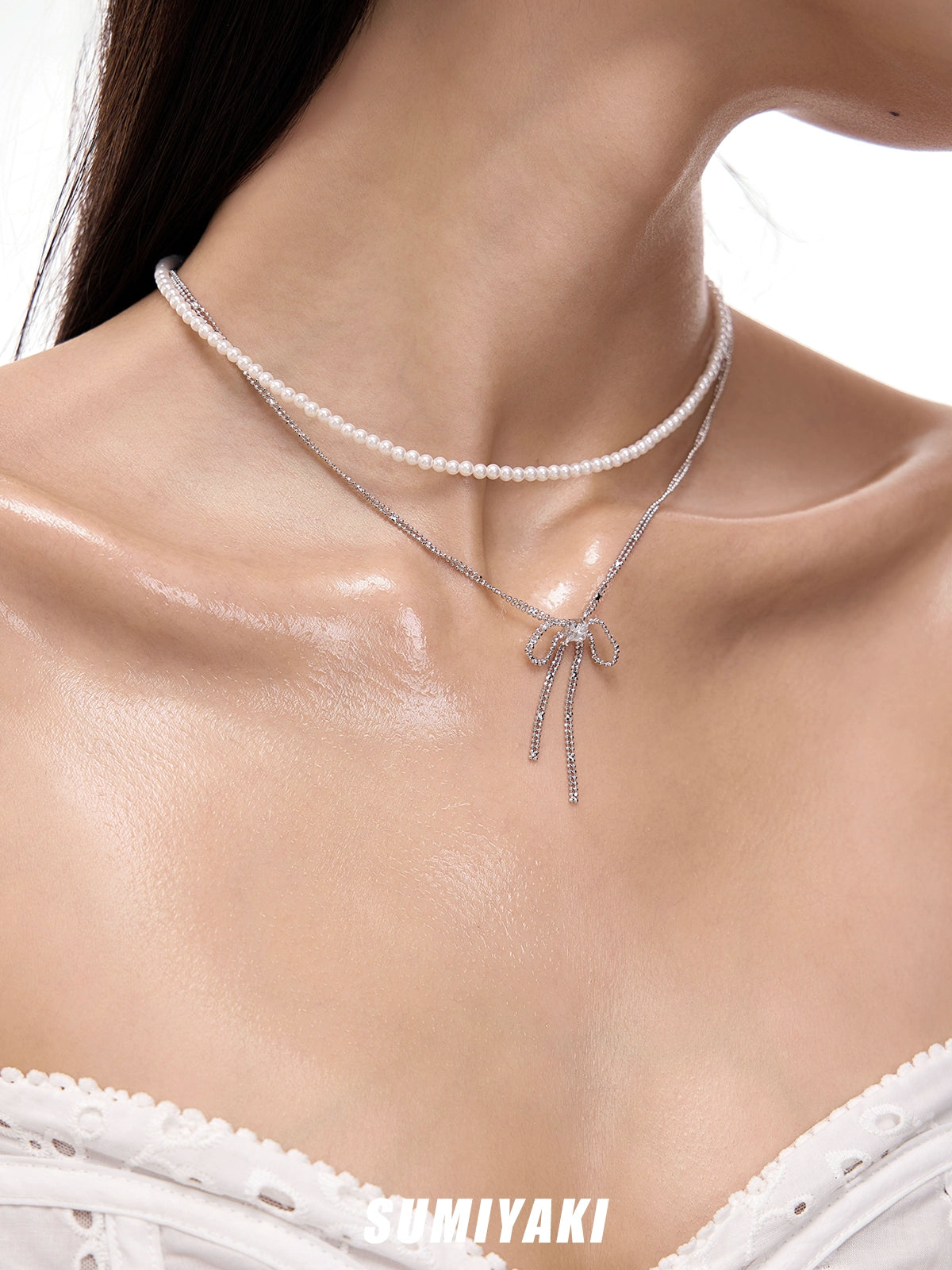 SUMIYAKI Double Bow Pearl Necklace