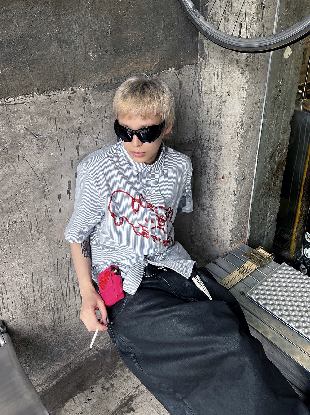 TZ Killer Striped Rabbit Print Casual Shirt