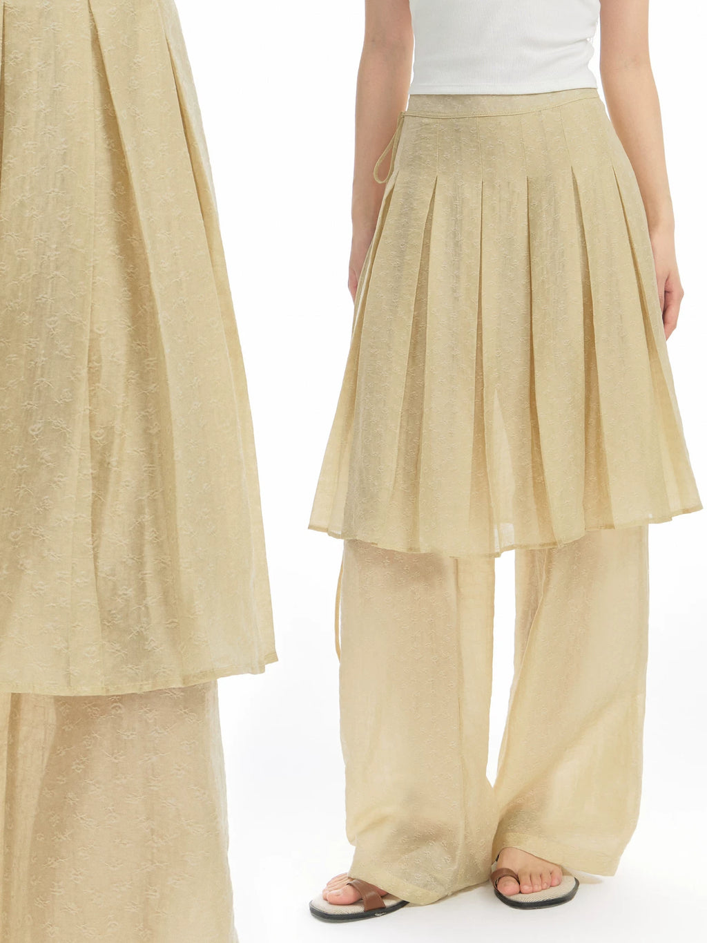 TGNS Fake Two-piece Breathable Pleated Skirt Pants