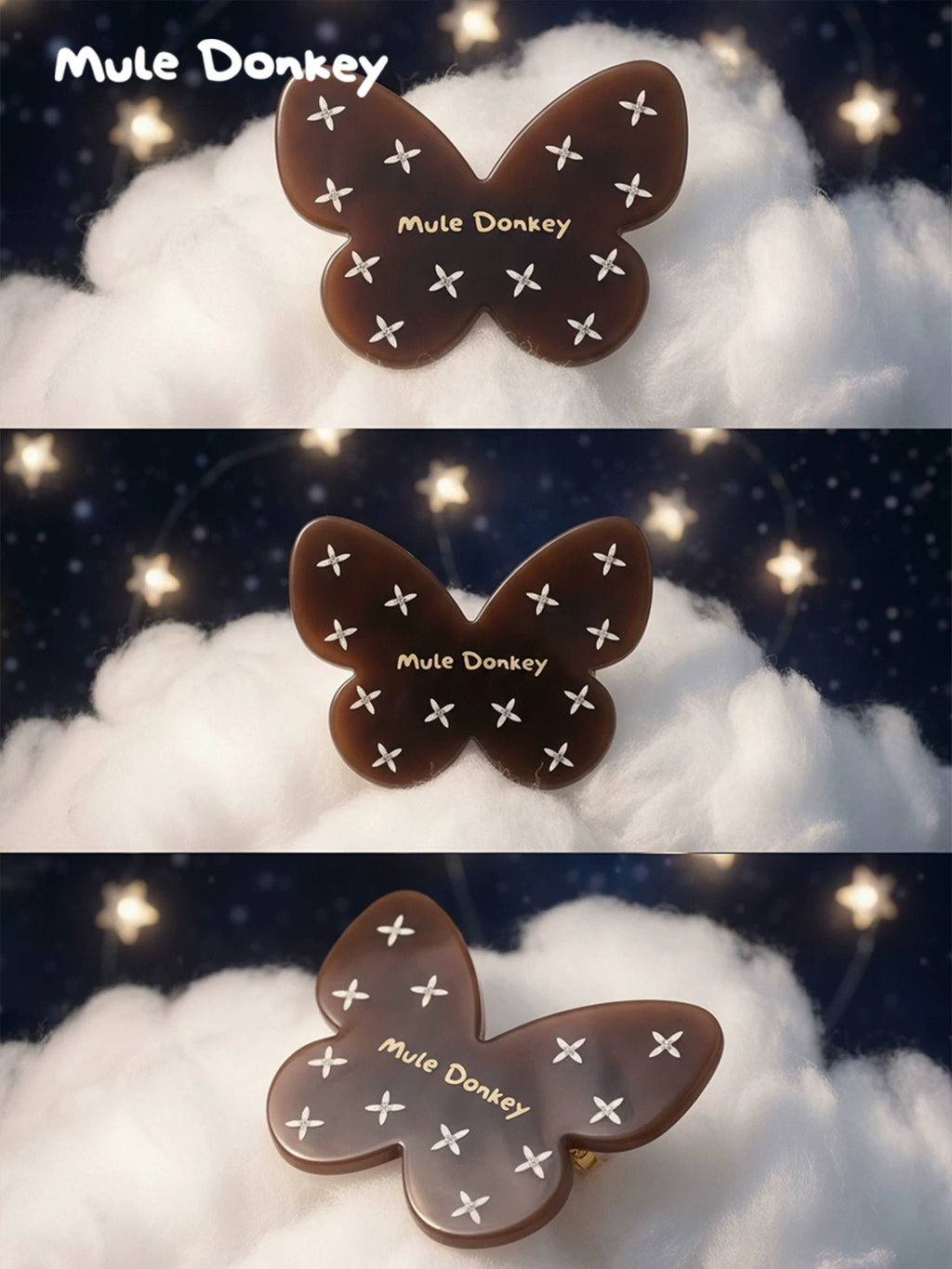 Mule Donkey Brown Butterfly Cute Edge Clip Side Hair Accessories